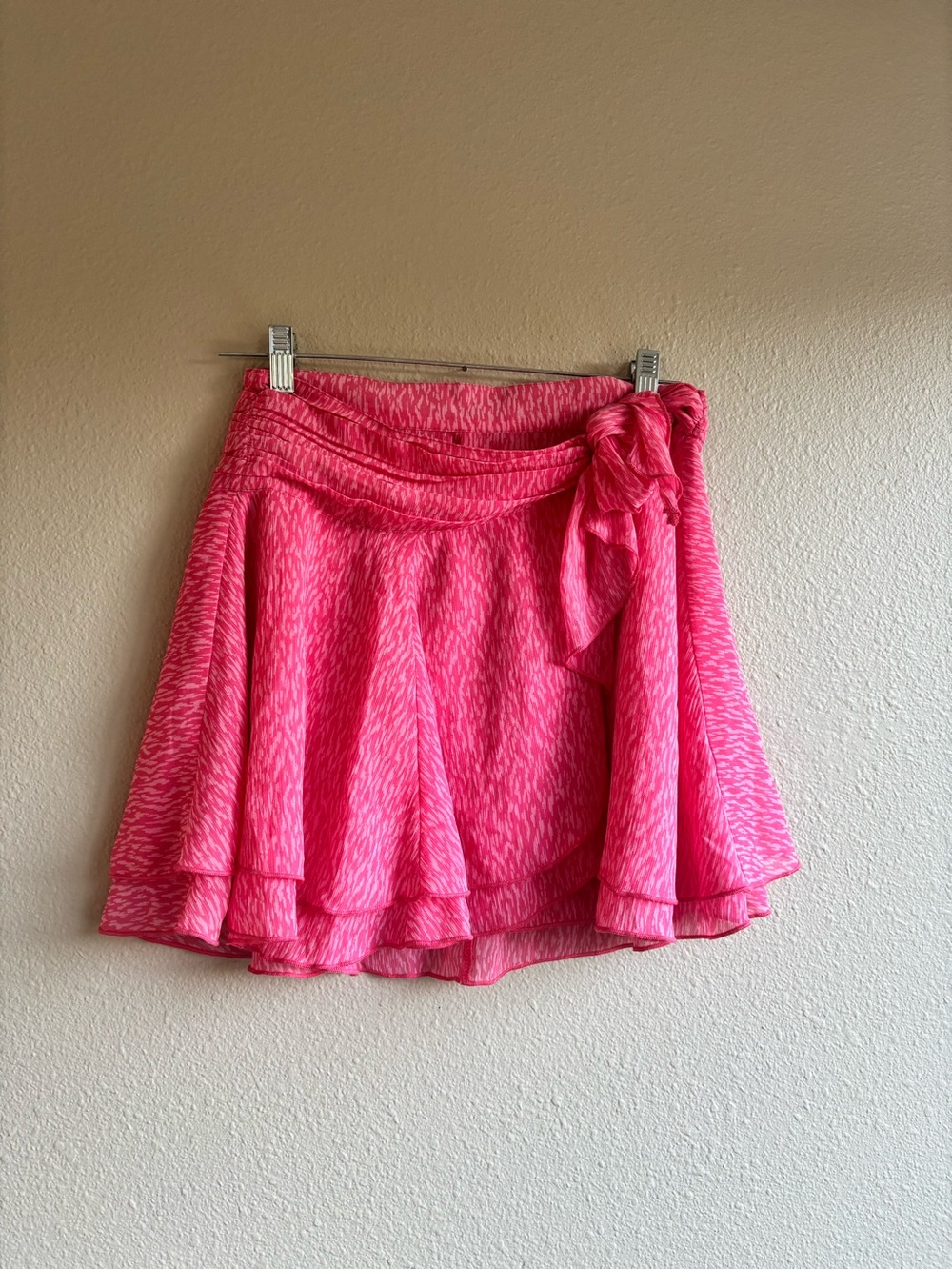 Pink Tie-Waist Tiered Skirt